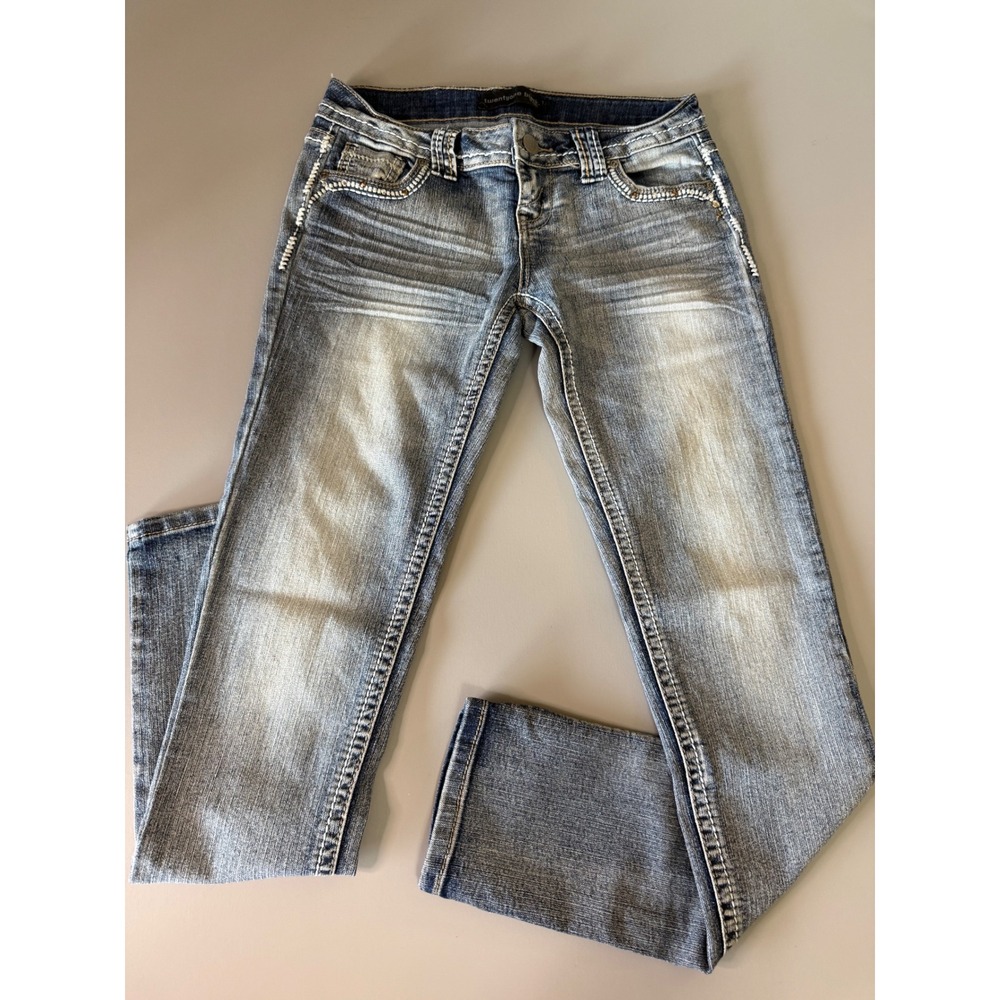 Twentyone Black by Rue21 Slim Bootcut Jeans Blue Studded Rhinestone Y2K 3/4R
